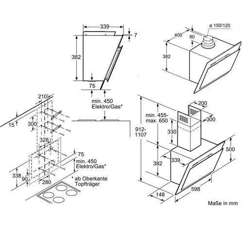 kích thước lắp đặt Máy hút mùi Bosch DWK67MH60B