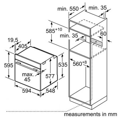 Kích thước lắp đặt lò nướng Bosch HBG634BB1B