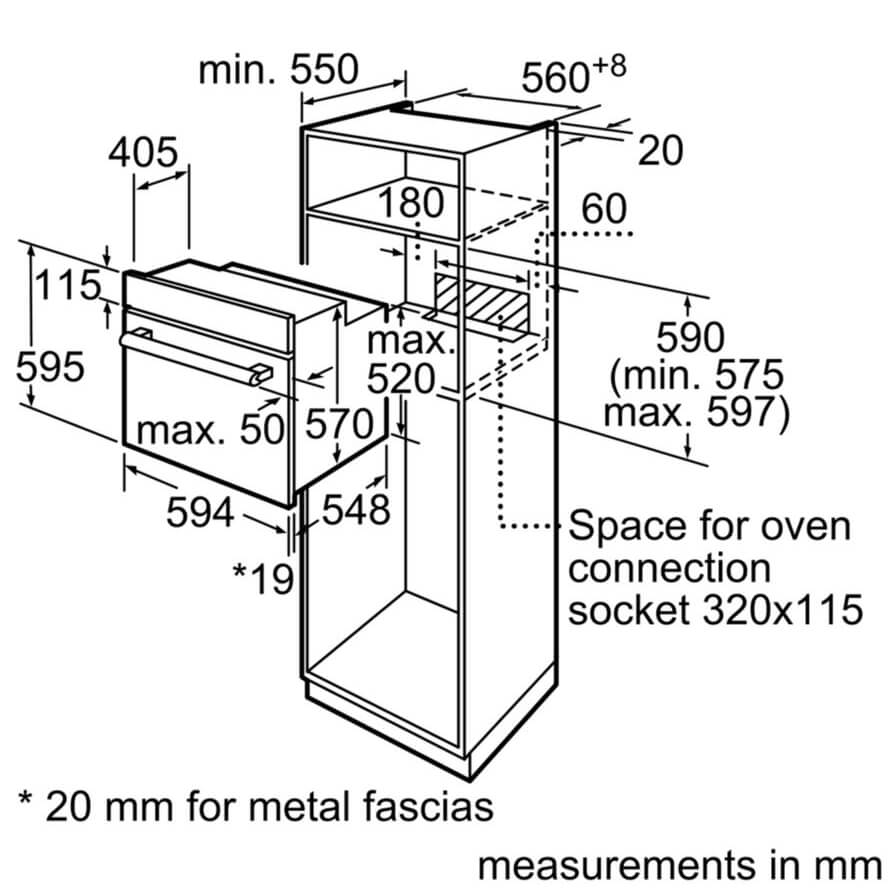 Kích thước lắp lò nướng Bosch HBF113BR0A